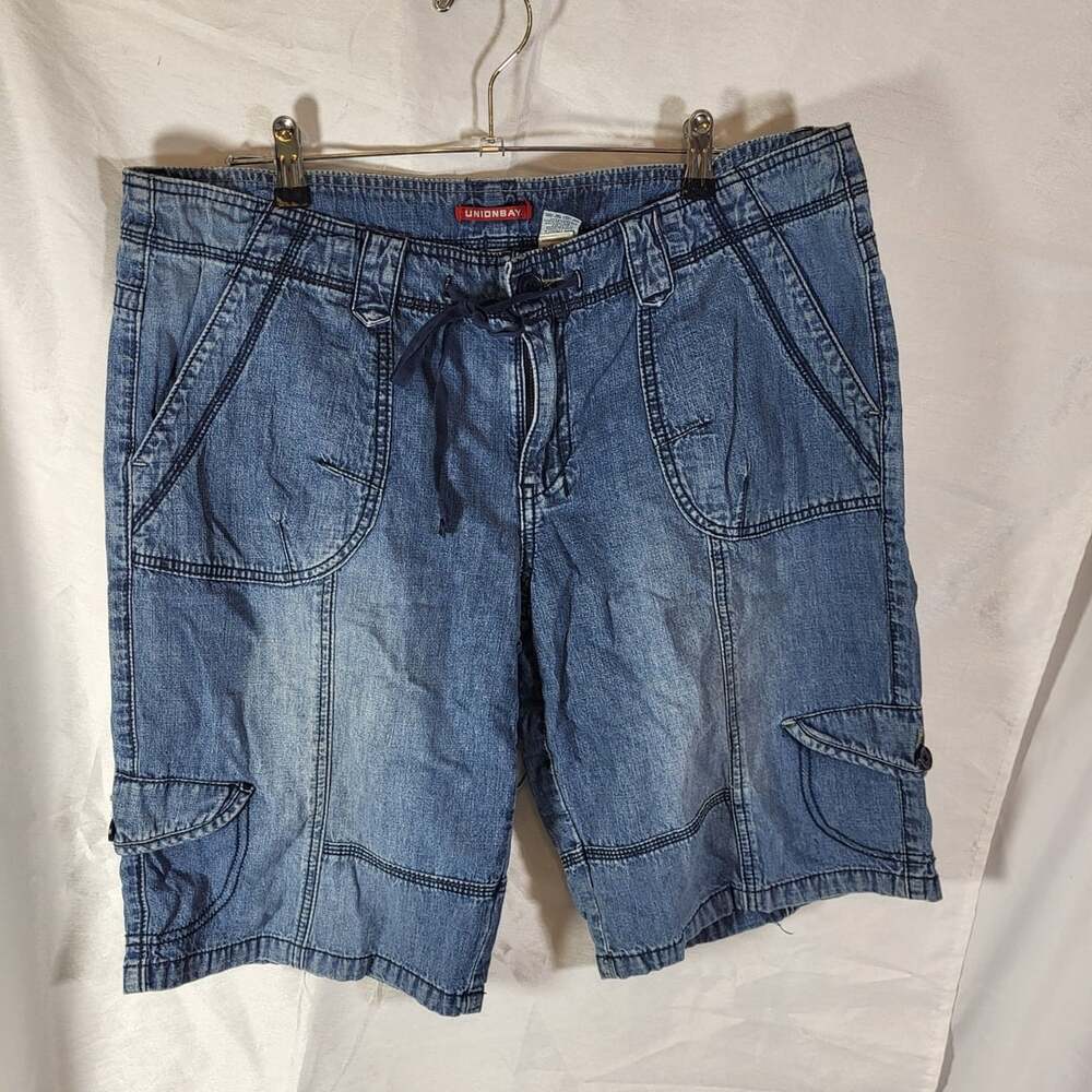 Y2k vintage Unionbay Women's Denim Cargo Shorts Blue Drawstring Size 17
